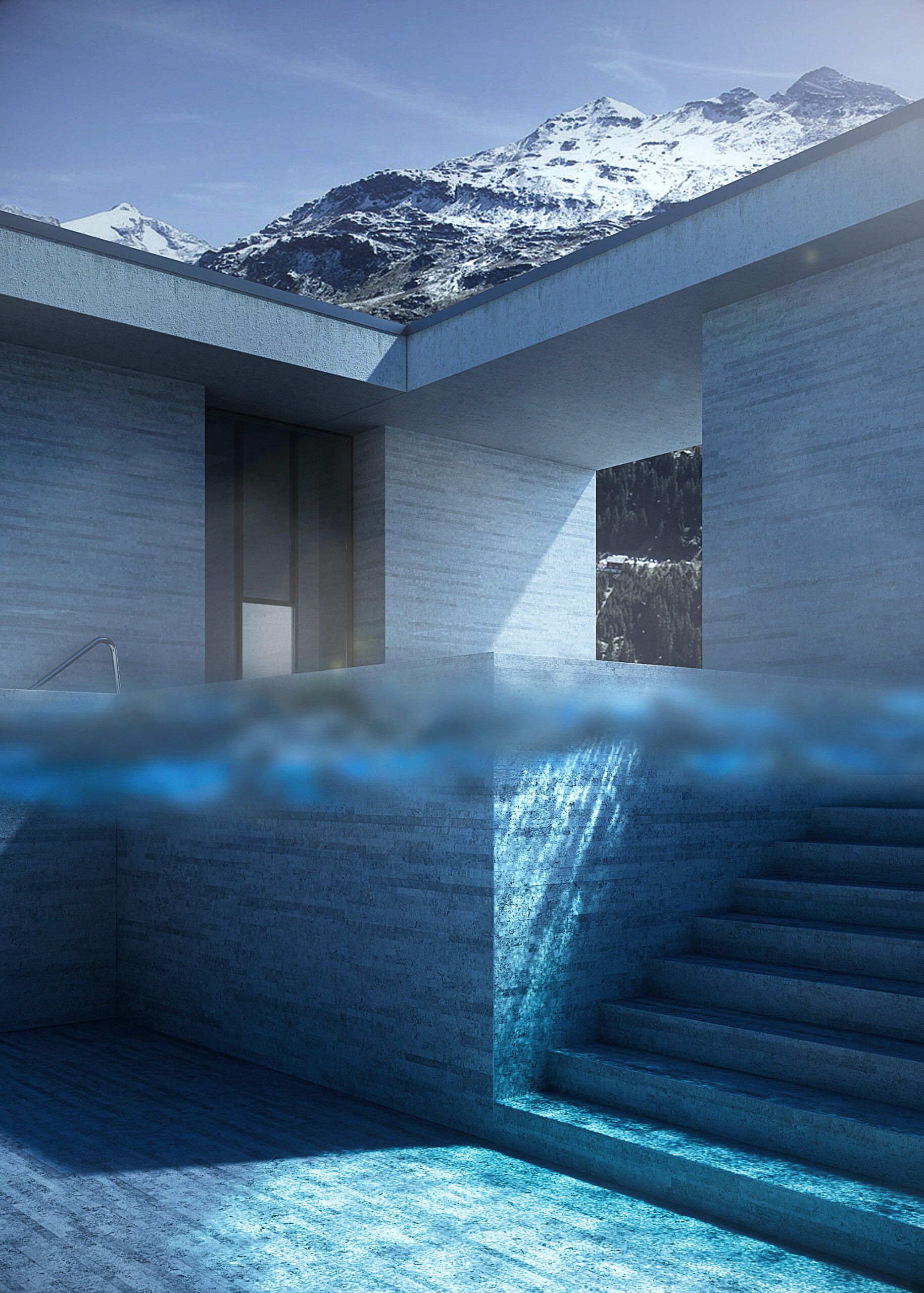 Digital art 3D spa minimalista ispirata alle Terme di Vals zumthor laura farina