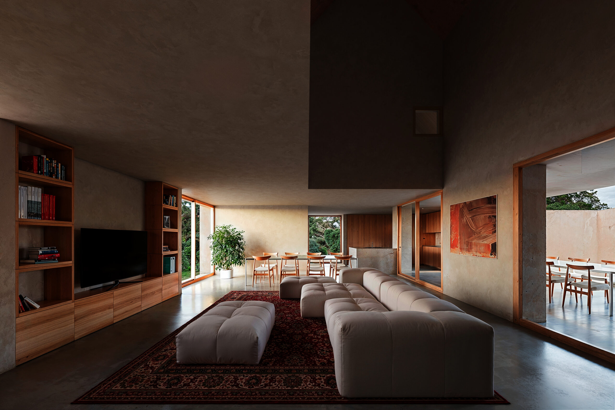 render fotorealistico cgi interni architettura villa moderna living open space legno vetrate bergamo italia architetto arpostudio