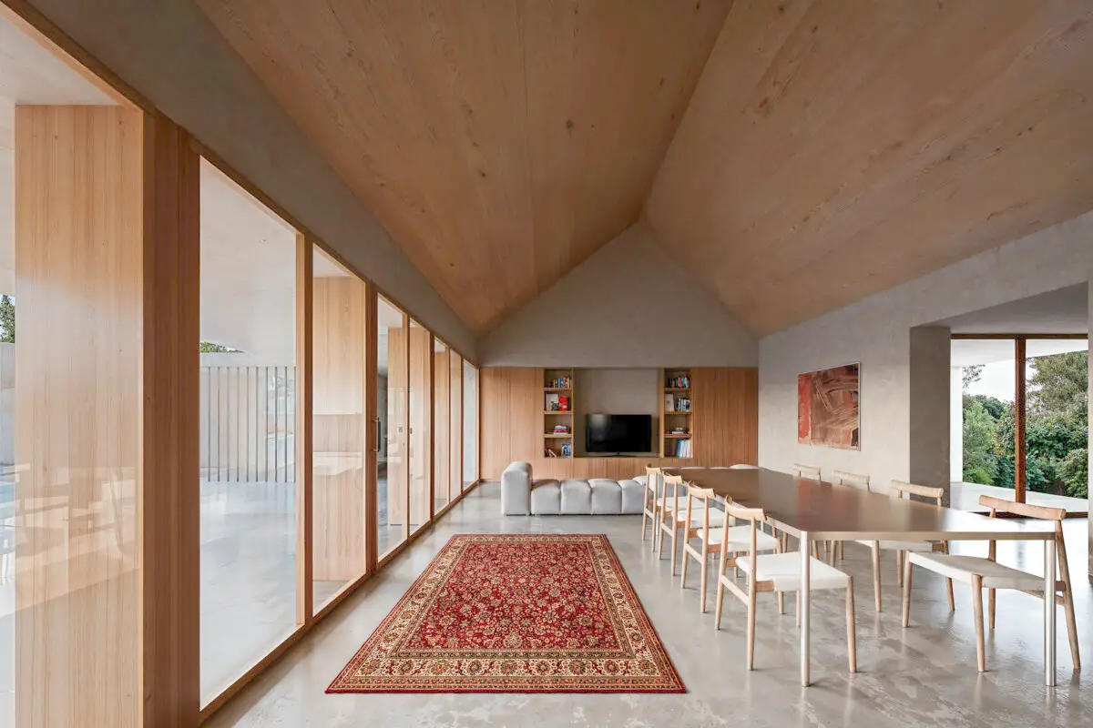 render fotorealistico 3d interni architettura villa moderna open space legno vetro bergamo italia architetto arpostudio